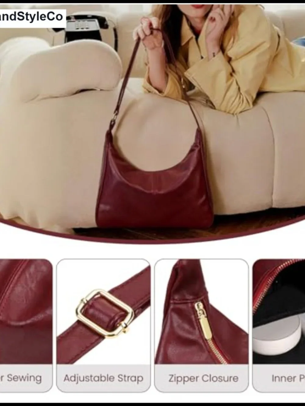 PU Leather Slouchy Hobo Shoulder Bag Large Capacity Crossbody Purse